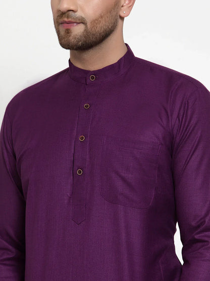 Jompers Men's Purple & White Solid Kurta with Churidar - Distacart