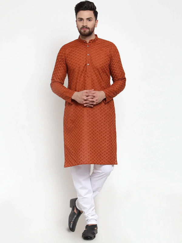 Jompers Men's Brown Chikan Kurta with Churidar - Distacart