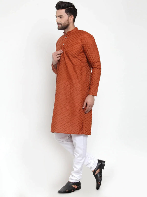 Jompers Men's Brown Chikan Kurta with Churidar - Distacart