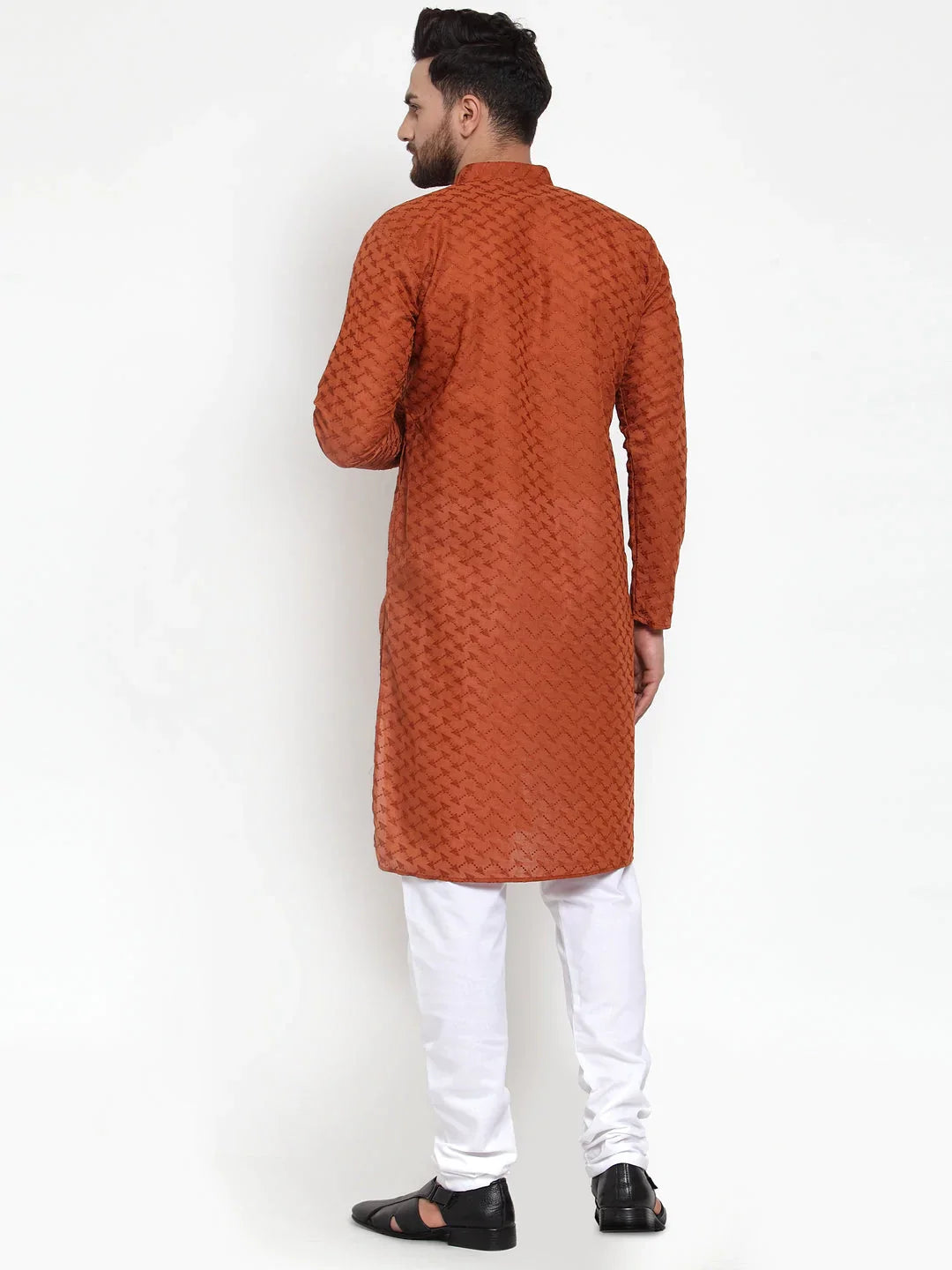 Jompers Men's Brown Chikan Kurta with Churidar - Distacart