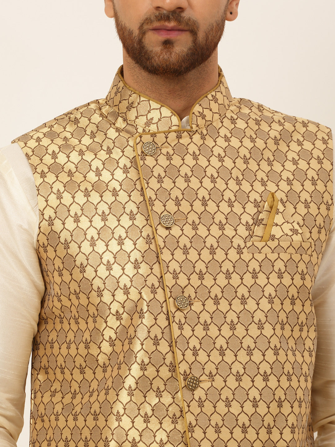 Jompers Men's Woven Design Waistcoat - Golden - Distacart