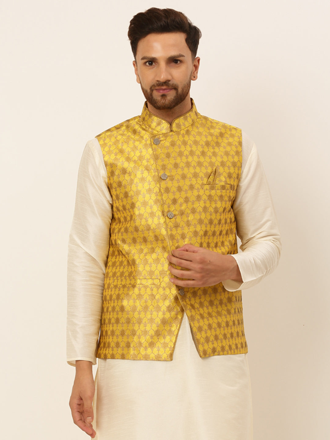 Jompers Men's Woven Design Waistcoat - Mustard - Distacart