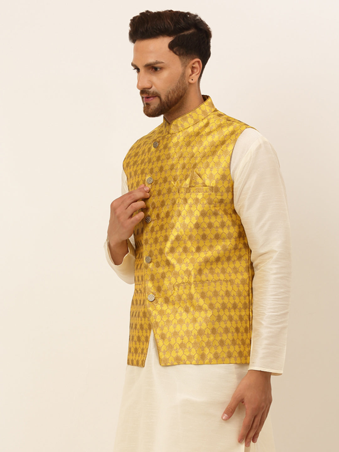 Jompers Men's Woven Design Waistcoat - Mustard - Distacart
