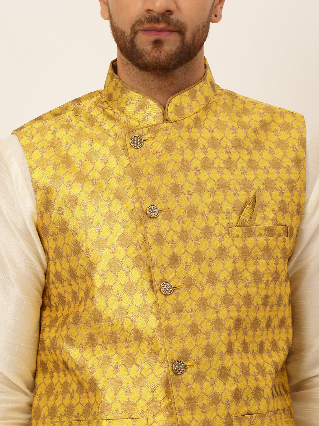 Jompers Men's Woven Design Waistcoat - Mustard - Distacart