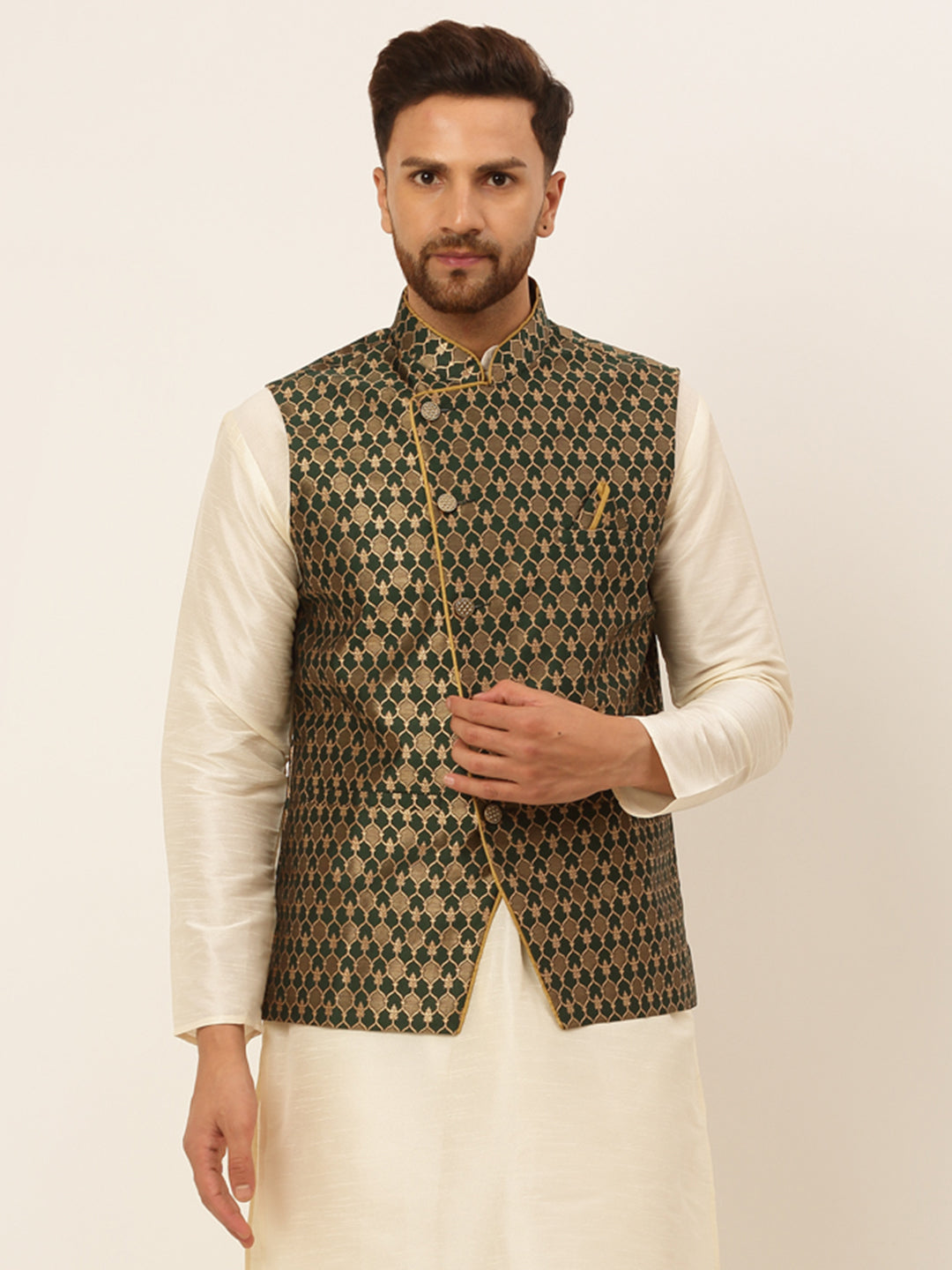 Jompers Men's Woven Design Waistcoat - Olive - Distacart