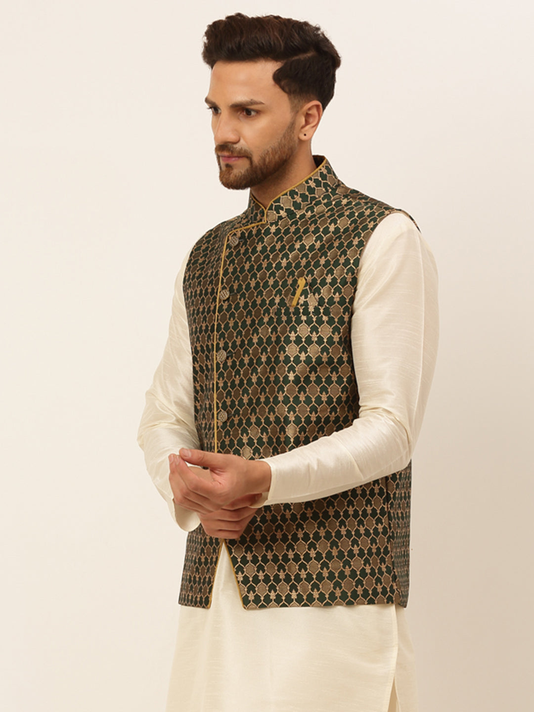 Jompers Men's Woven Design Waistcoat - Olive - Distacart