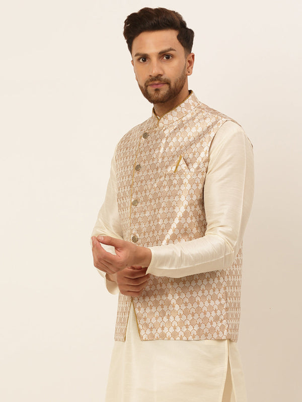 Buy Jompers Men's Woven Design Waistcoat Silver Online At Low Price