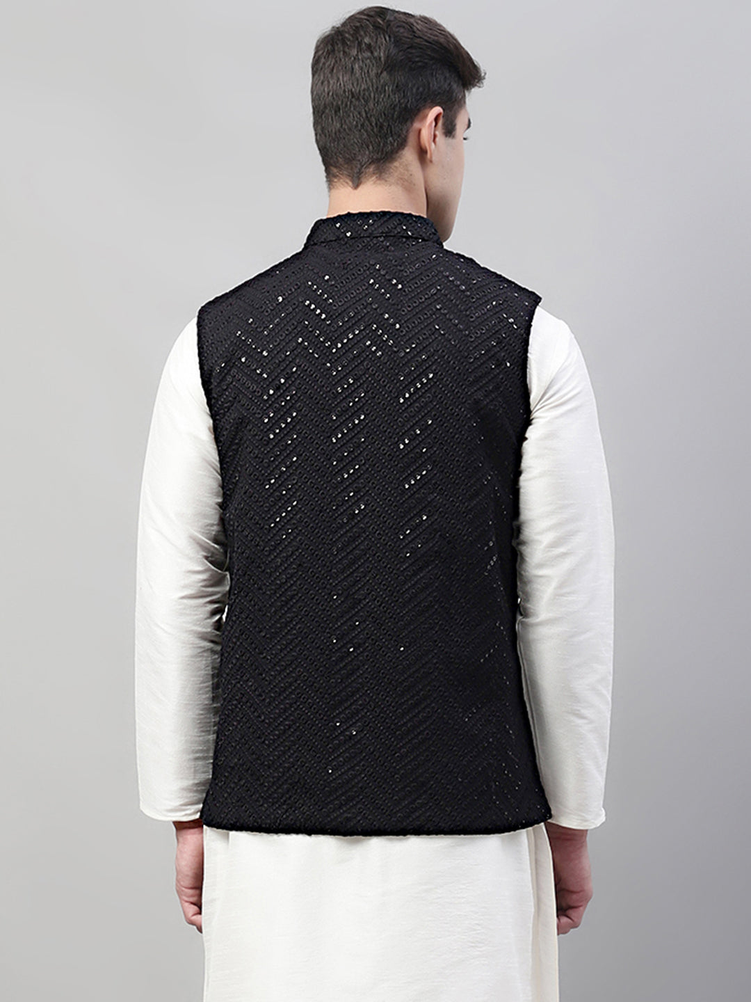 Jompers Men's Sequins Embroidered Rayon Nehru Jacket - Black - Distacart