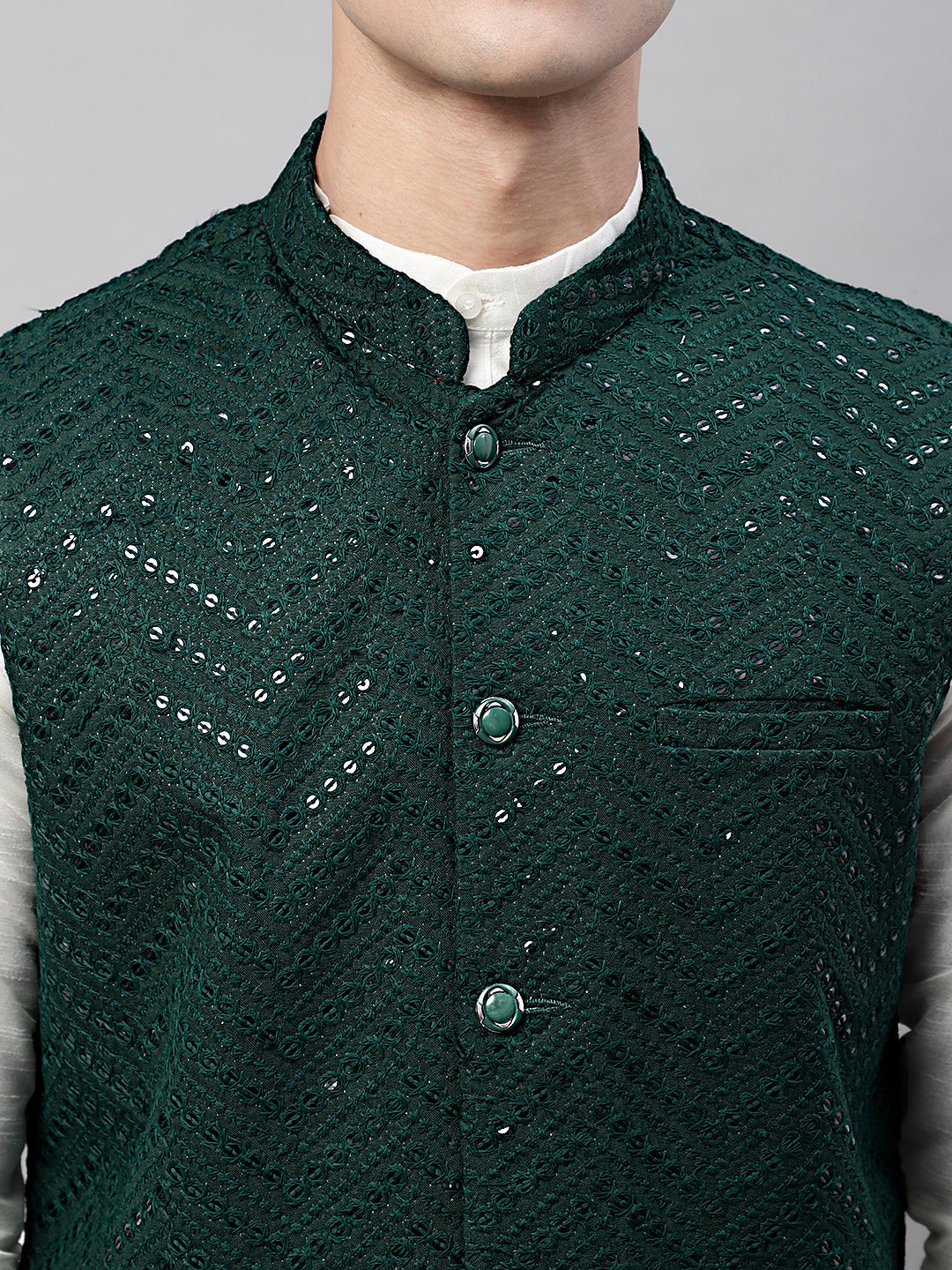 Jompers Men's Sequins Embroidered Rayon Nehru Jacket - Olive - Distacart