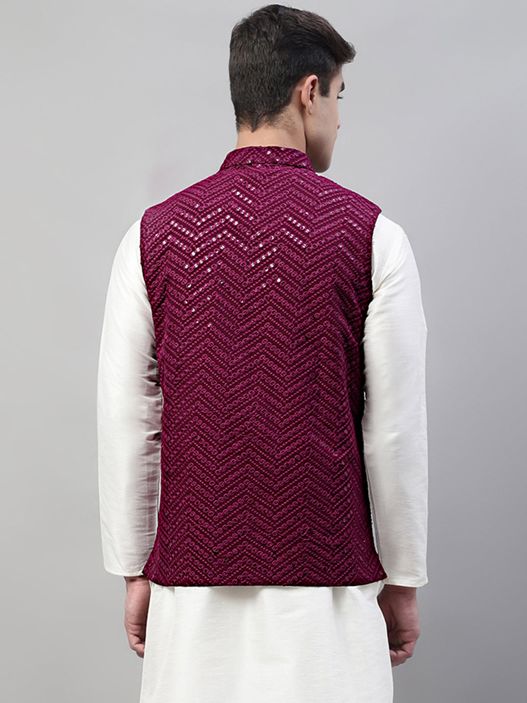 Jompers Men's Sequins Embroidered Rayon Nehru Jacket - Purple - Distacart