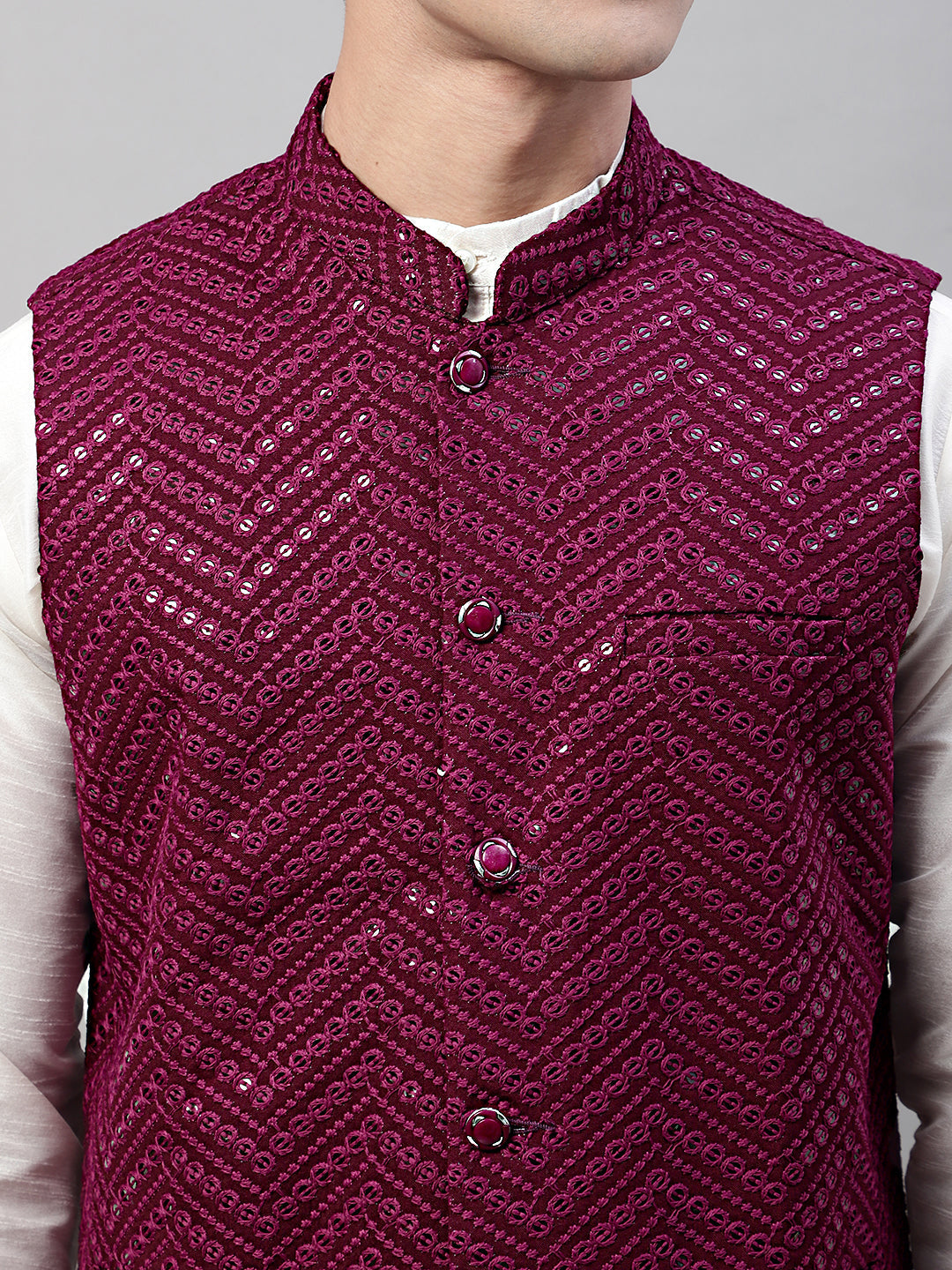 Jompers Men's Sequins Embroidered Rayon Nehru Jacket - Purple - Distacart