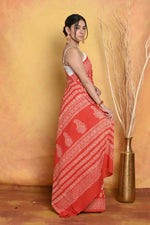 Thumbnail for Very Much Indian Handblock Printed Cotton Saree With Natural Dyes - Orange - Distacart
