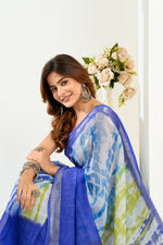 Thumbnail for Vastranavya Blue Digital Printed Linen Ready To Wear Designer Saree with Unstitched Blouse - Distacart