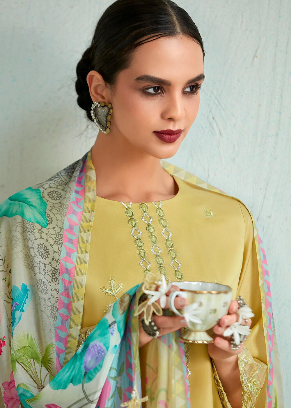 Lemon Yellow Pure Muslin Resham Embroidered Salwar Suit - Emponline - Distacart