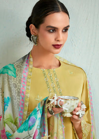 Thumbnail for Lemon Yellow Pure Muslin Resham Embroidered Salwar Suit - Emponline - Distacart