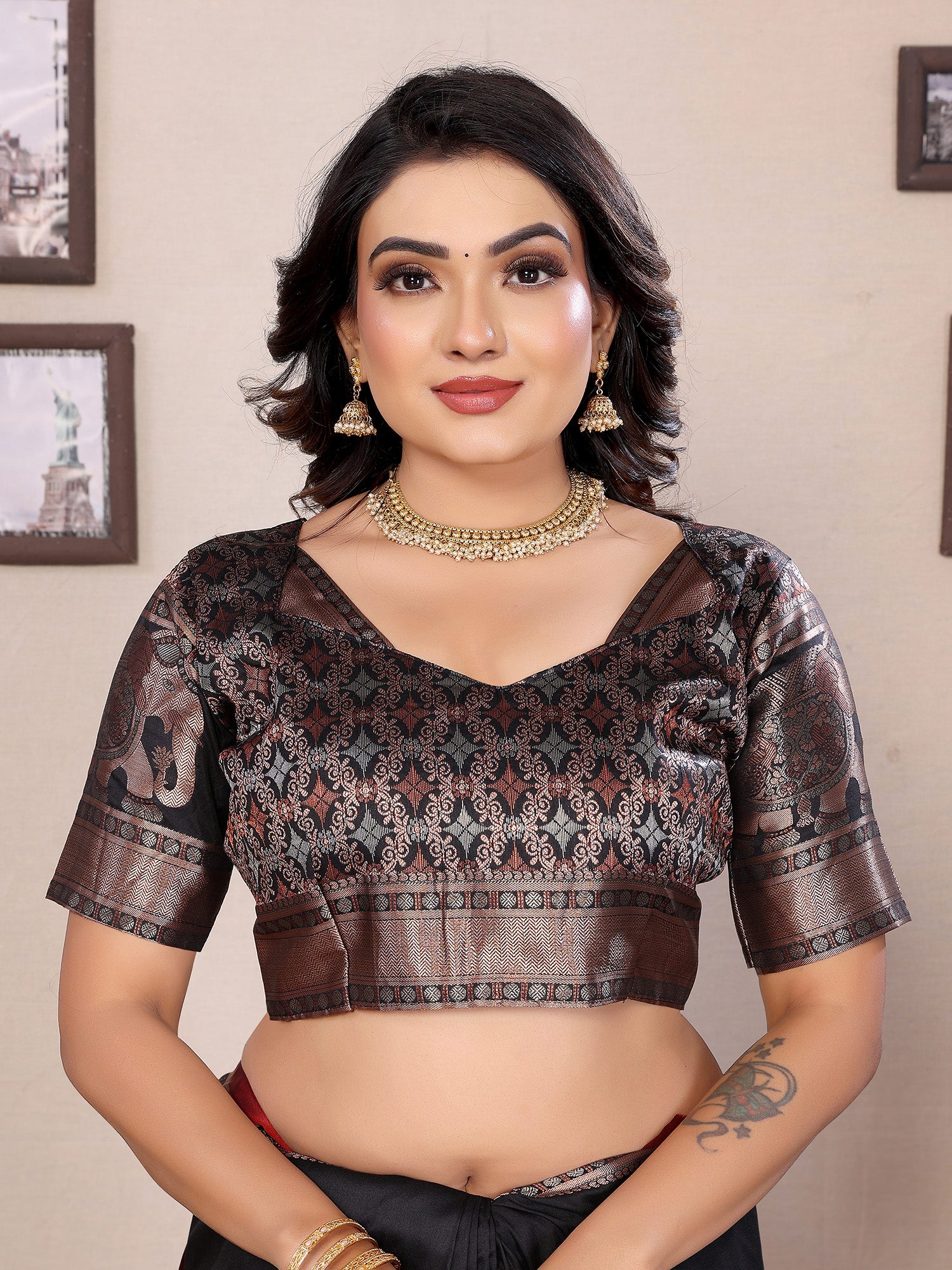 Elora Black Soft Silk Solid Self Jacquard Weaving Banarasi Saree - Dista