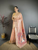 Elora Peach Tissue Solid Zari Weaving Paithani Saree With Muniya Border - Dista