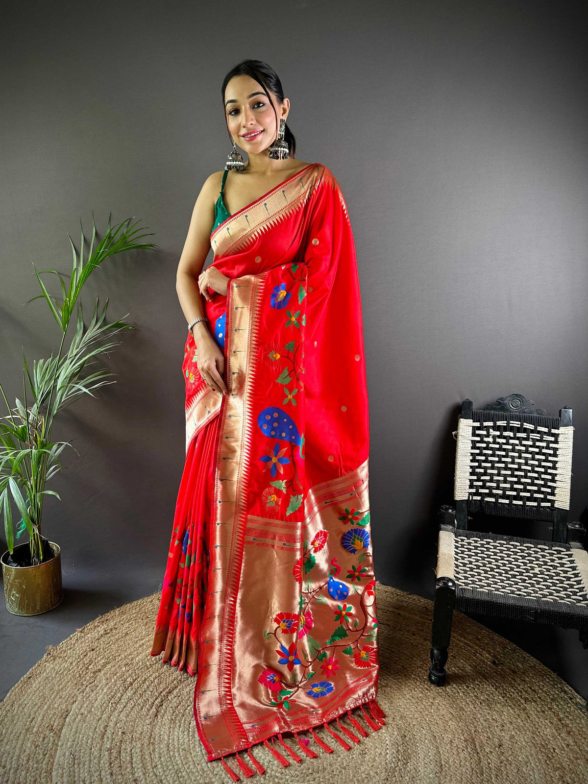 Elora Red Soft Silk Motifs Mina Zari Weaving Paithani Saree