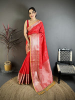 Thumbnail for Elora Red Banarasi Silk Checked Pattern Kanjivaram Sarees - Dista