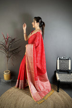 Thumbnail for Elora Red Banarasi Silk Checked Pattern Kanjivaram Sarees - Dista