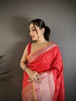 Thumbnail for Elora Red Banarasi Silk Checked Pattern Kanjivaram Sarees - Dista