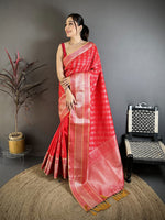 Thumbnail for Elora Red Banarasi Silk  Delicate Patterns Kanjivaram Sarees - Dista