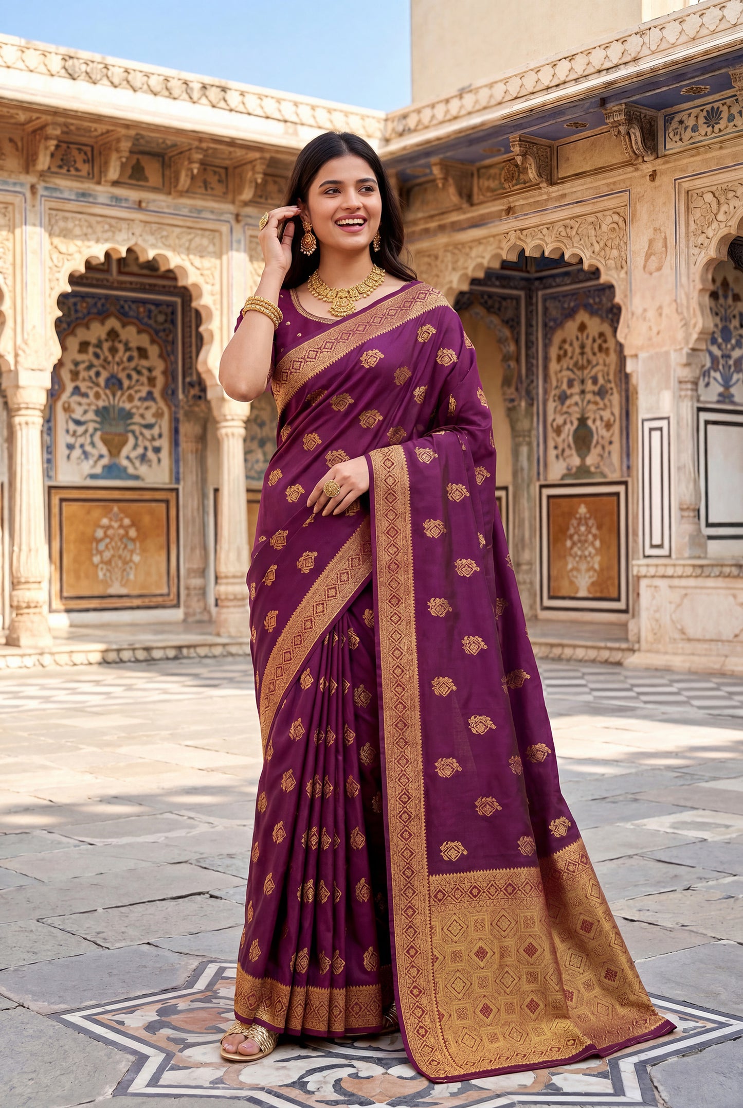 Elora Wine Soft Banarasi Silk Woven Designer Saree - Dista