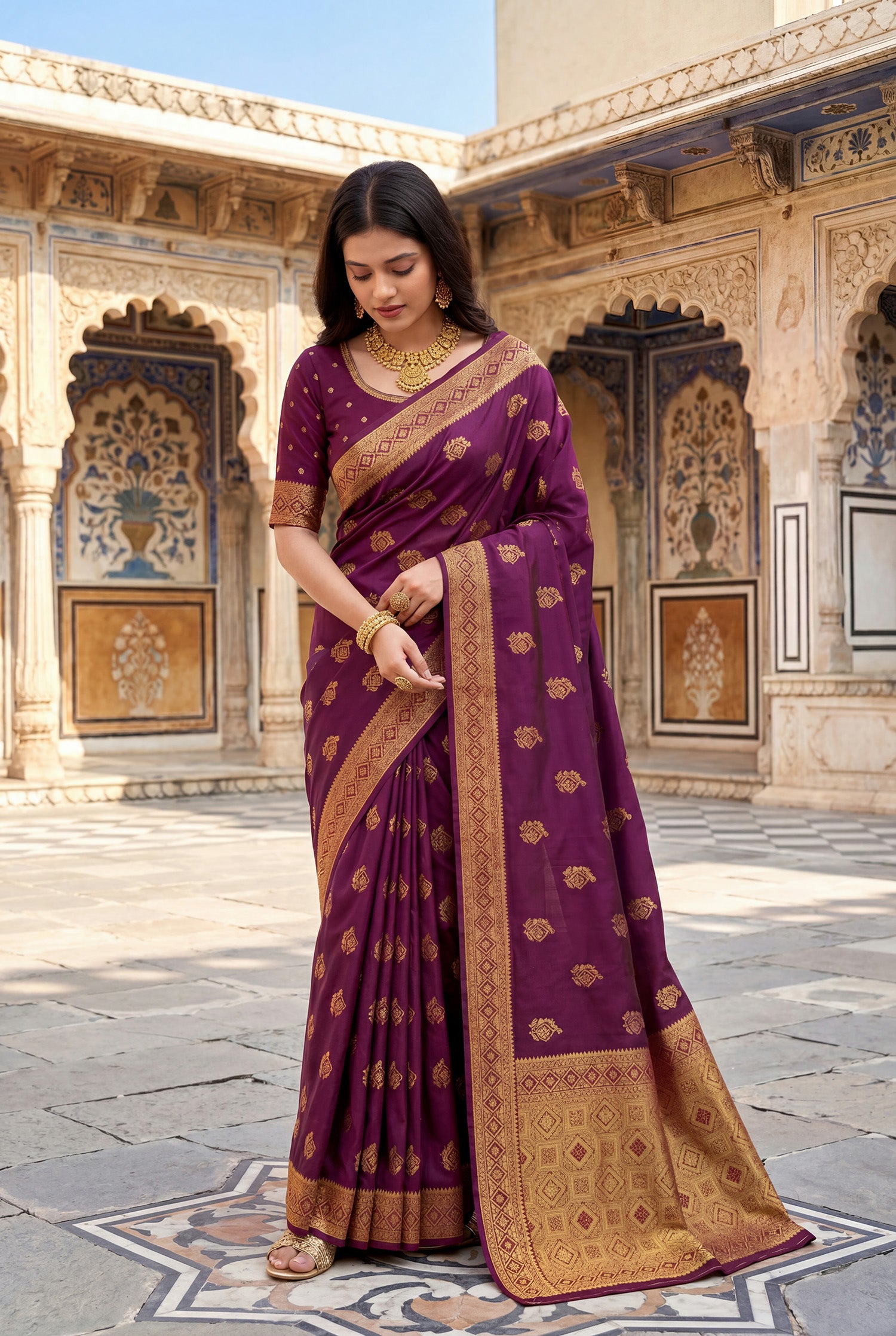 Elora Wine Soft Banarasi Silk Woven Designer Saree - Dista