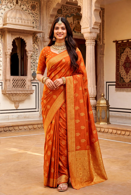 Elora Red Soft Banarasi Silk Woven Designer Saree - Dista
