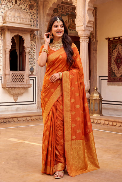 Elora Red Soft Banarasi Silk Woven Designer Saree - Dista