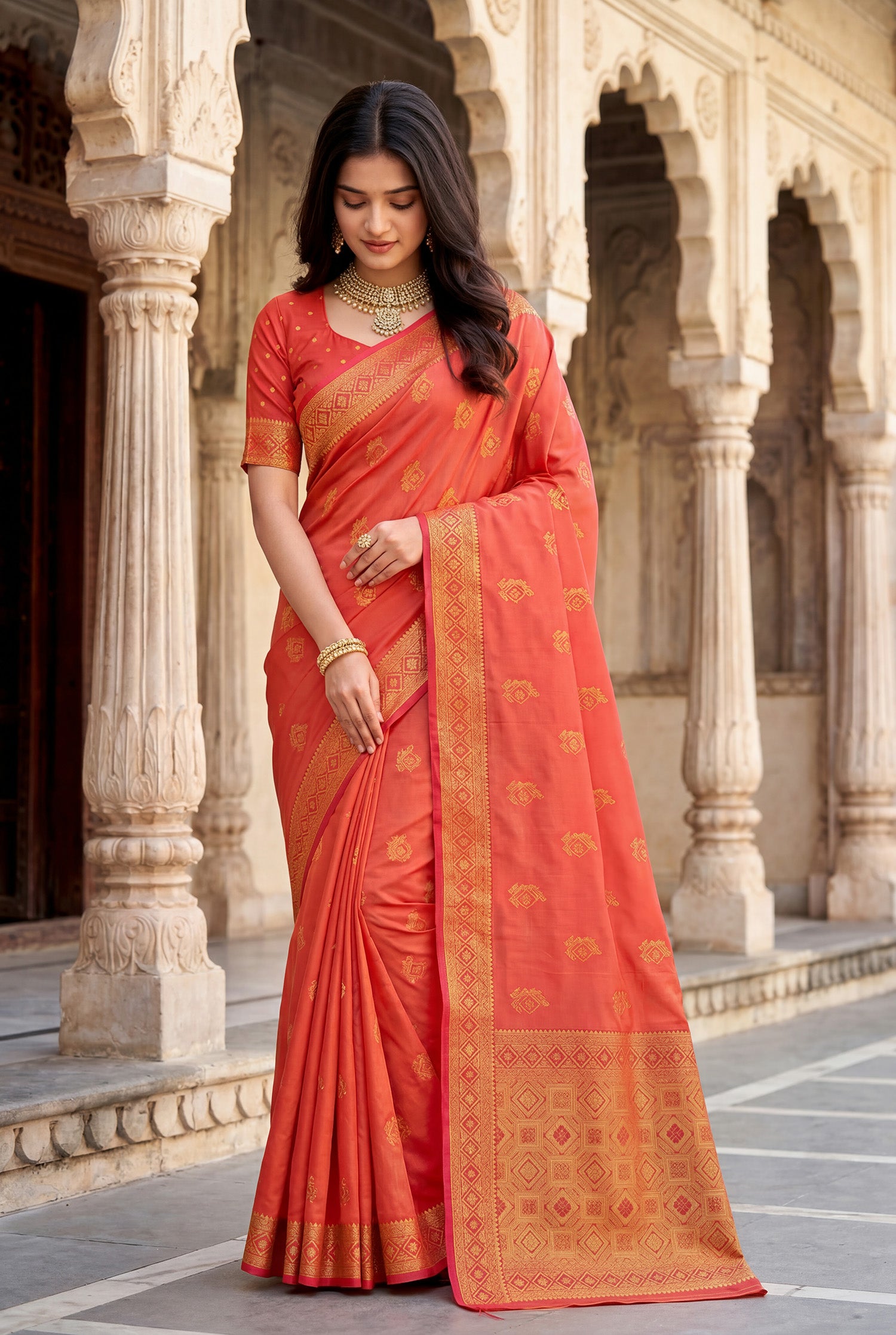 Elora Peach Soft Banarasi Silk Woven Designer Saree - Dista