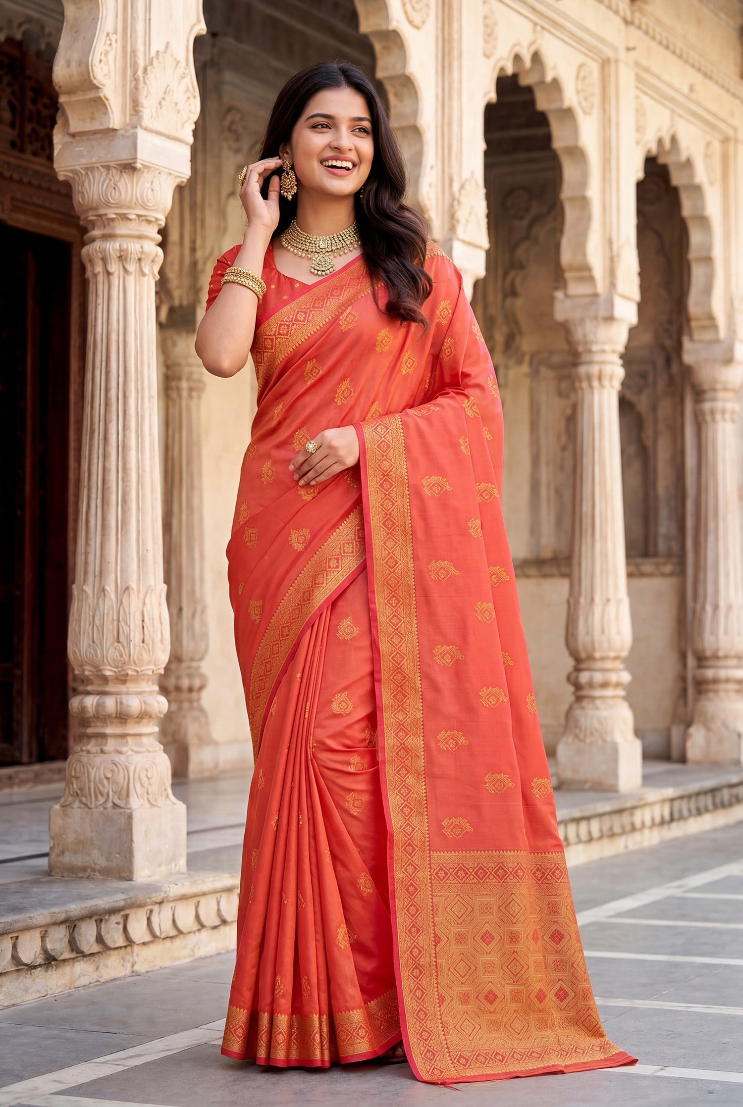 Elora Peach Soft Banarasi Silk Woven Designer Saree - Dista