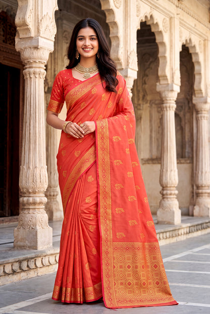 Elora Peach Soft Banarasi Silk Woven Designer Saree - Dista