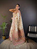 Elora White Silk Meena Weaving Pashmina Work Kashmiri Saree - Dista
