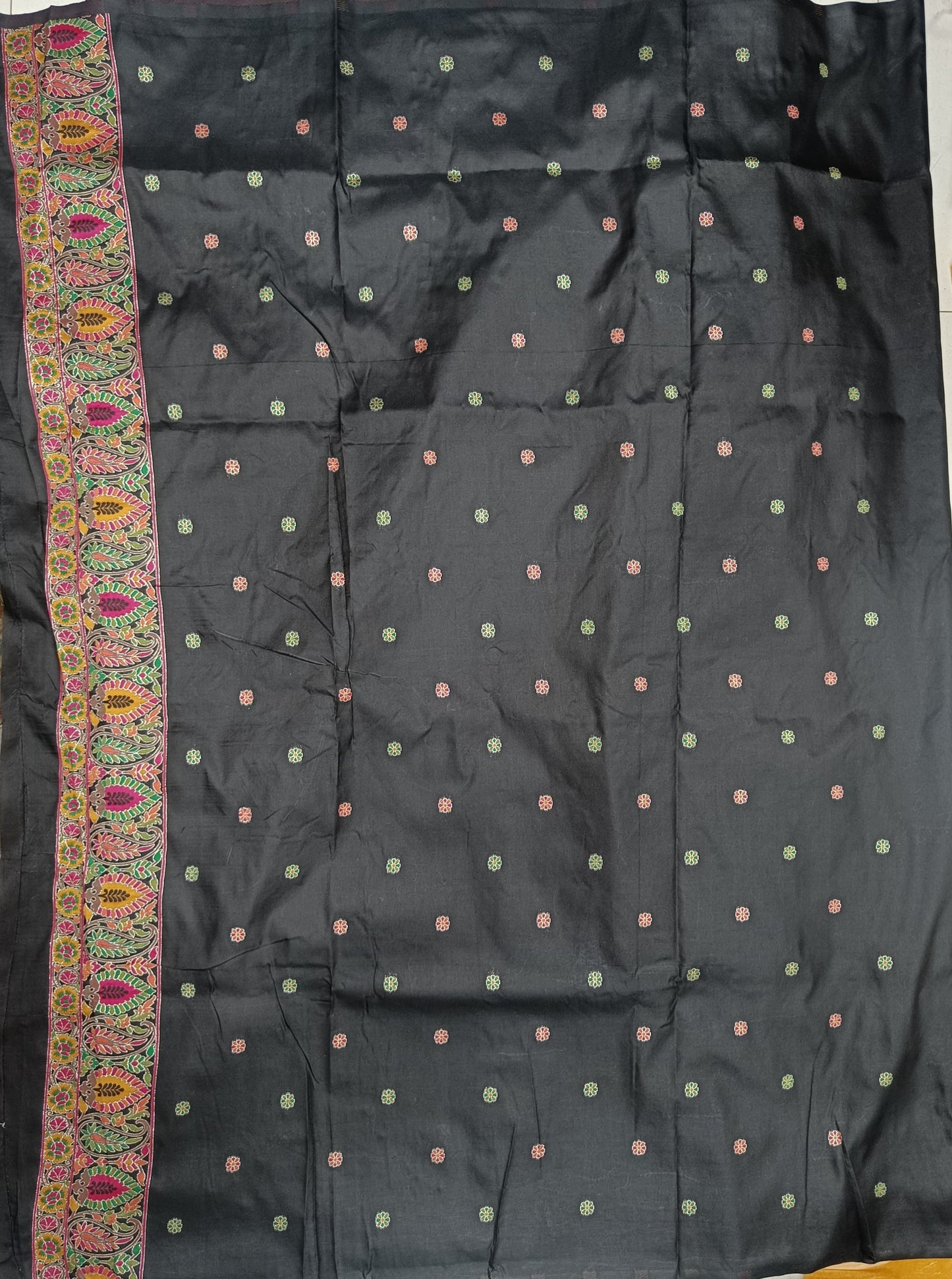 Elora Black Silk Meena Weaving Pashmina Work Kashmiri Saree - Dista