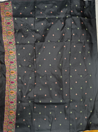 Elora Black Silk Meena Weaving Pashmina Work Kashmiri Saree - Dista