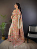 Elora White Silk Meena Weaving Pashmina Work Kashmiri Saree - Dista