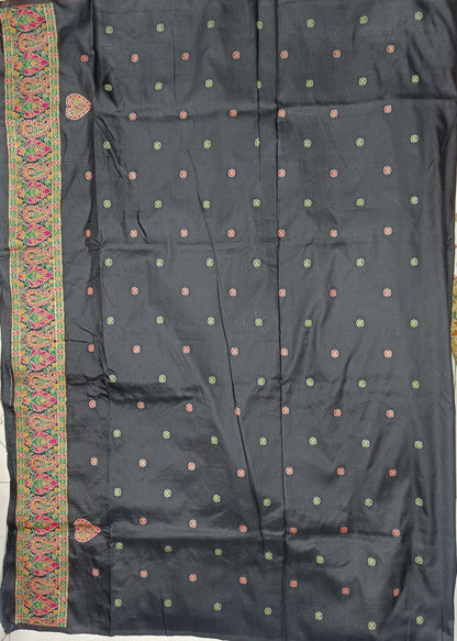 Elora Black Silk Meena Weaving Pashmina Work Kashmiri Saree - Dista
