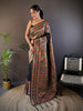 Elora Black Silk Meena Weaving Pashmina Work Kashmiri Saree - Dista
