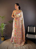 Elora White Silk Meena Weaving Pashmina Work Kashmiri Saree - Dista