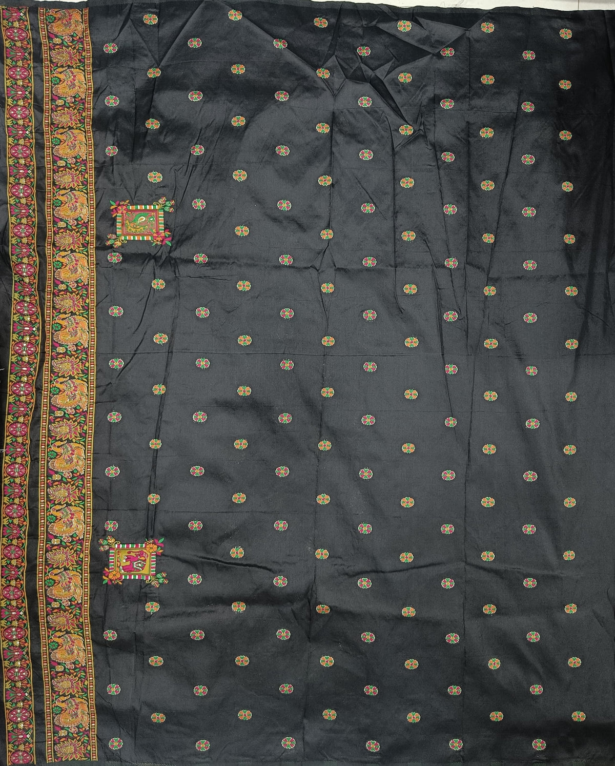 Elora Black Silk Meena Weaving Pashmina Work Kashmiri Saree - Dista