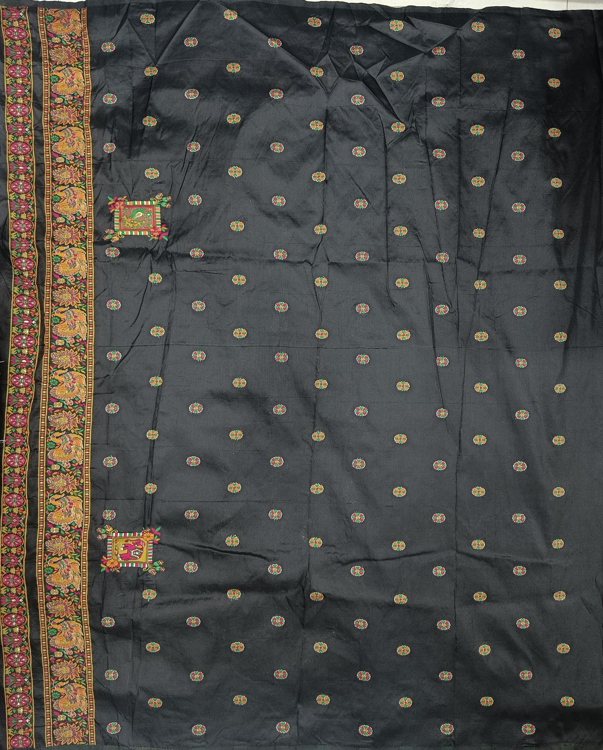 Elora Black Silk Meena Weaving Pashmina Work Kashmiri Saree - Dista