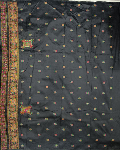 Elora Black Silk Meena Weaving Pashmina Work Kashmiri Saree - Dista
