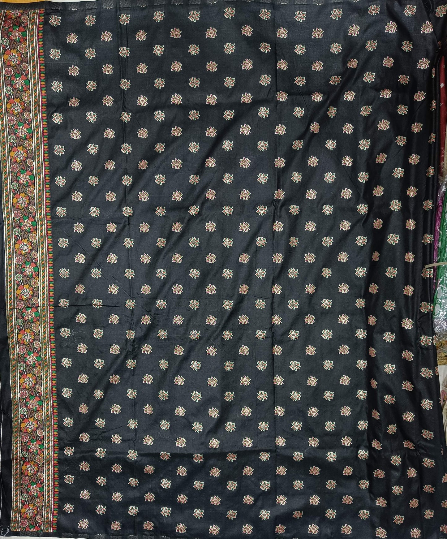 Elora Black Silk Meena Weaving Pashmina Work Kashmiri Saree - Dista