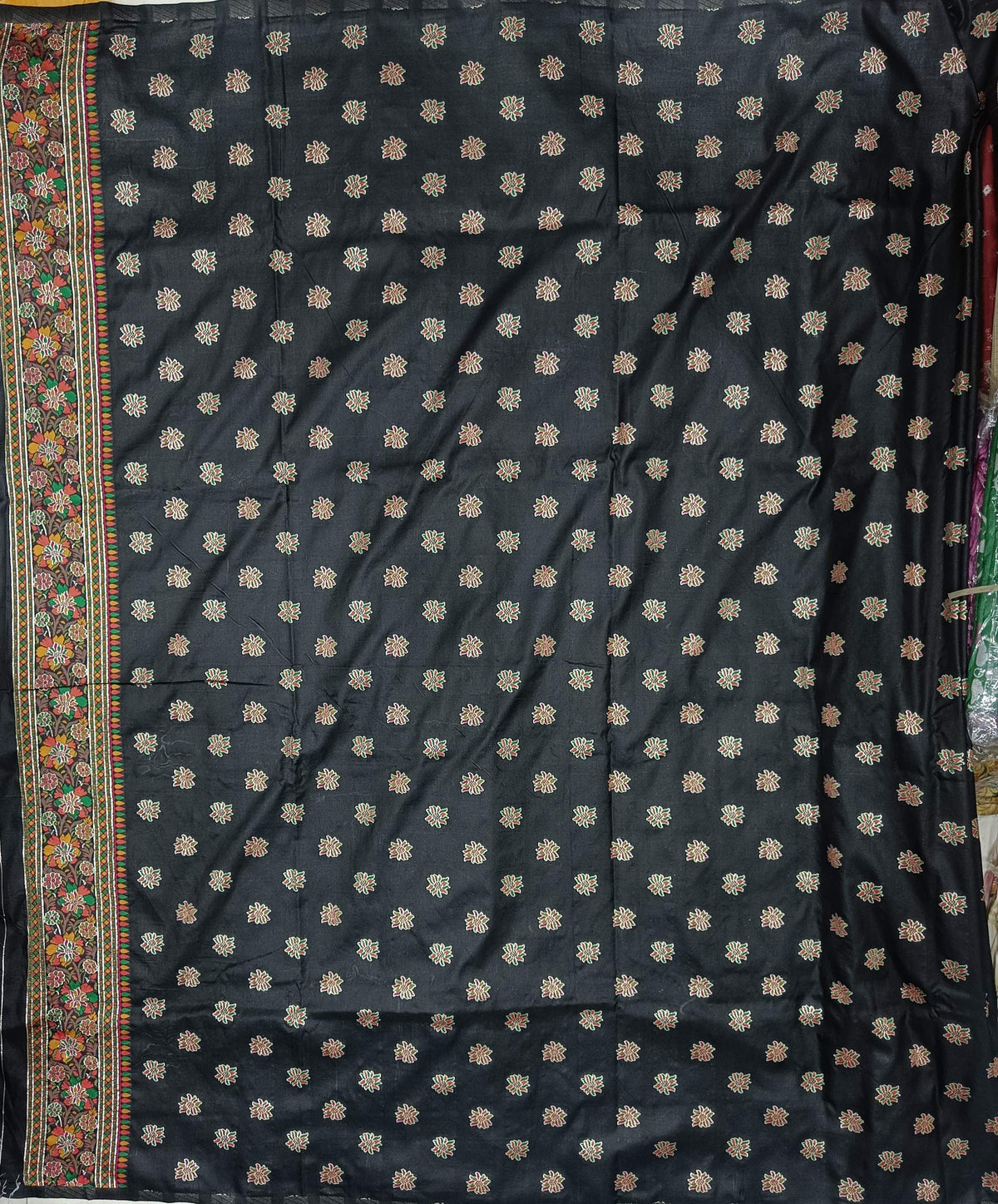 Elora Black Silk Meena Weaving Pashmina Work Kashmiri Saree - Dista