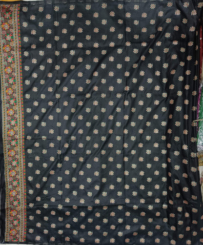 Elora Black Silk Meena Weaving Pashmina Work Kashmiri Saree - Dista