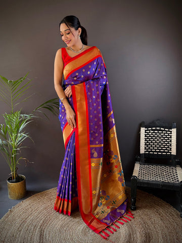 Elora Purple Soft Silk Butti Zari Weaving Kanchipuram Saree - Dista