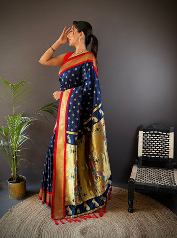 Elora Navy Blue Soft Silk Butti Zari Weaving Kanchipuram Saree - Dista