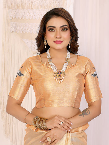 Elora Golden Soft Tissue Silk Cranes Floral Digital Printed Saree - Dista