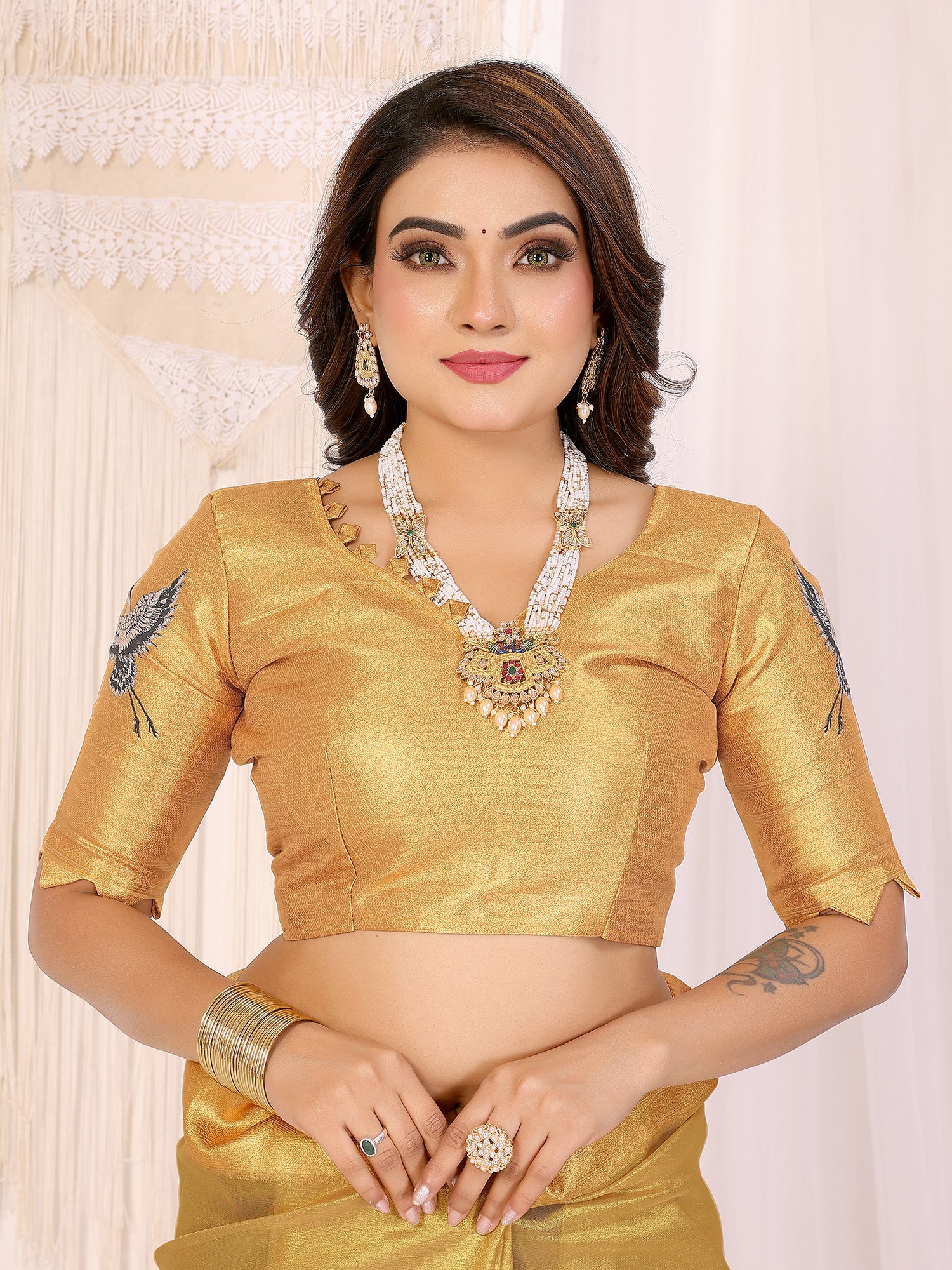 Elora Yellow Soft Tissue Silk Cranes Floral Digital Printed Saree - Dista